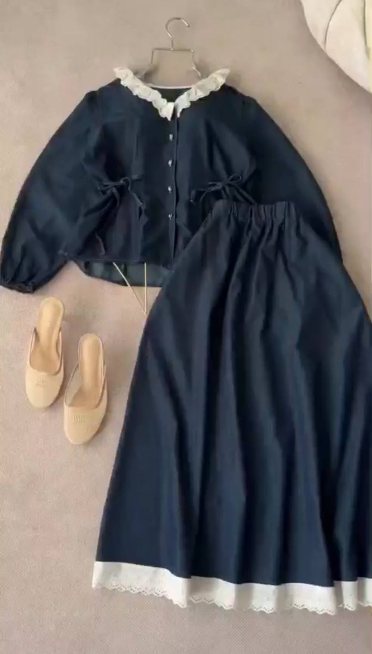 Vintage Lace-Trim Denim Two-Piece Set