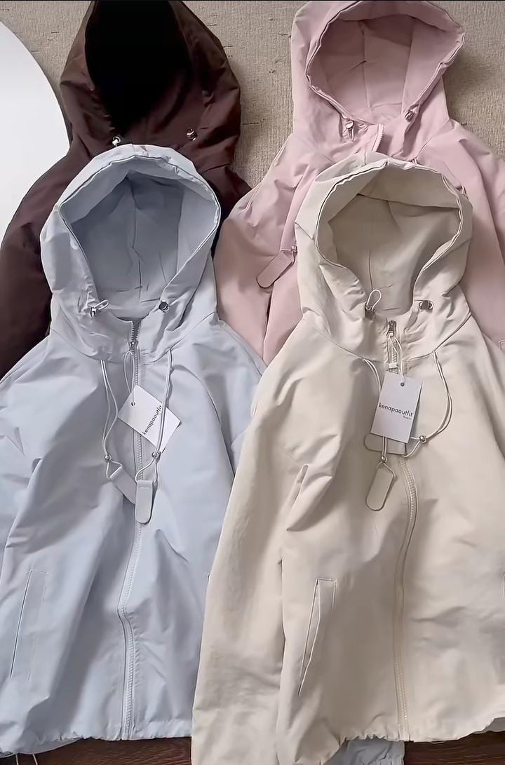 Hooded Ruched Windbreaker Jacket