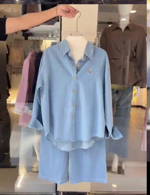 Denim Two-Piece Shirt & Pants Set
